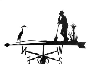 Man sundial and Heron weather vane